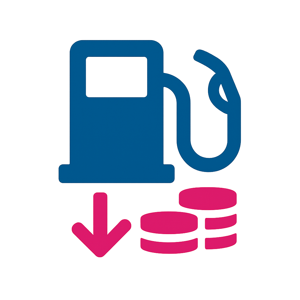 Pompe à essence, flèche vers le bas et pièces : faire des économies de carburant