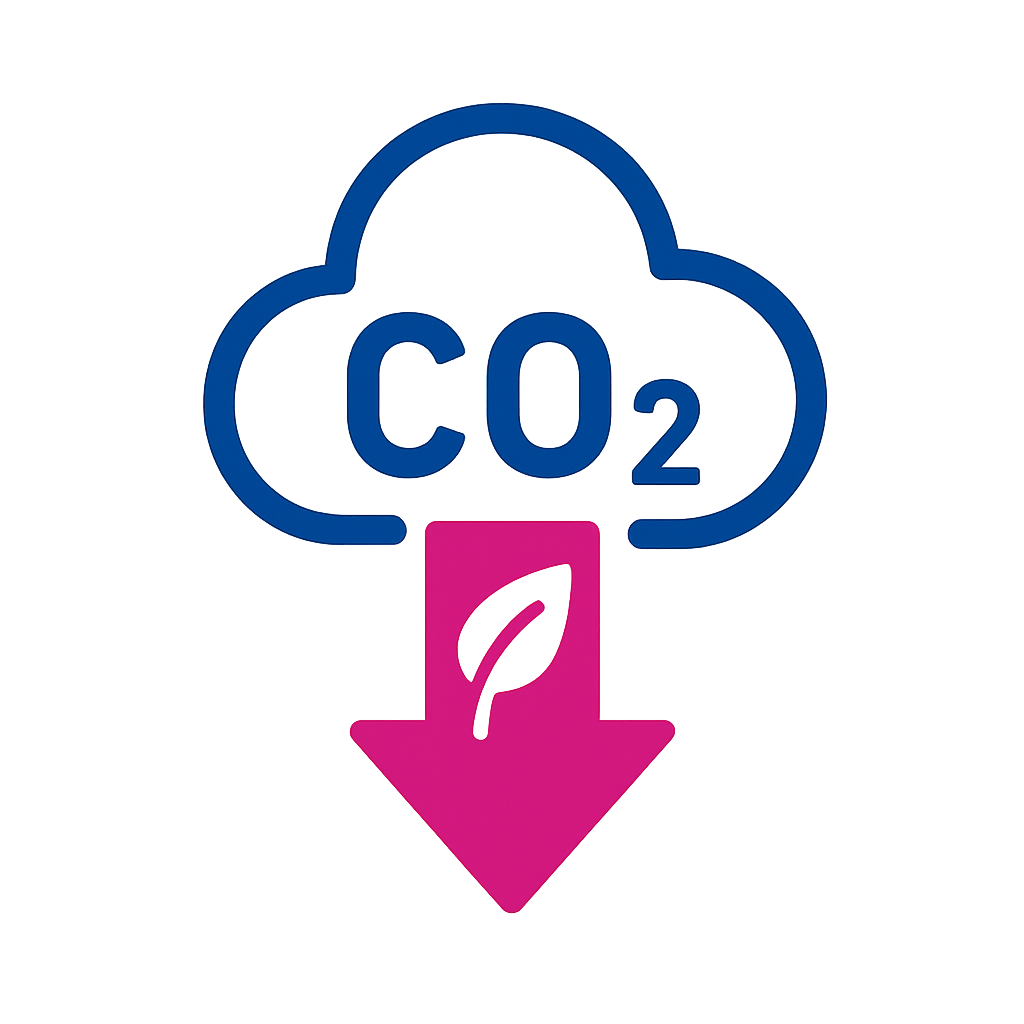 Nuage CO₂ et flèche vers le bas avec une feuille : réduire l’empreinte carbone